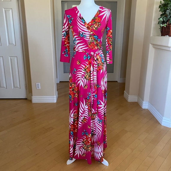 Floral Pink Stretch Boho Belted Tie Maxi Dress - Picture 1 of 4